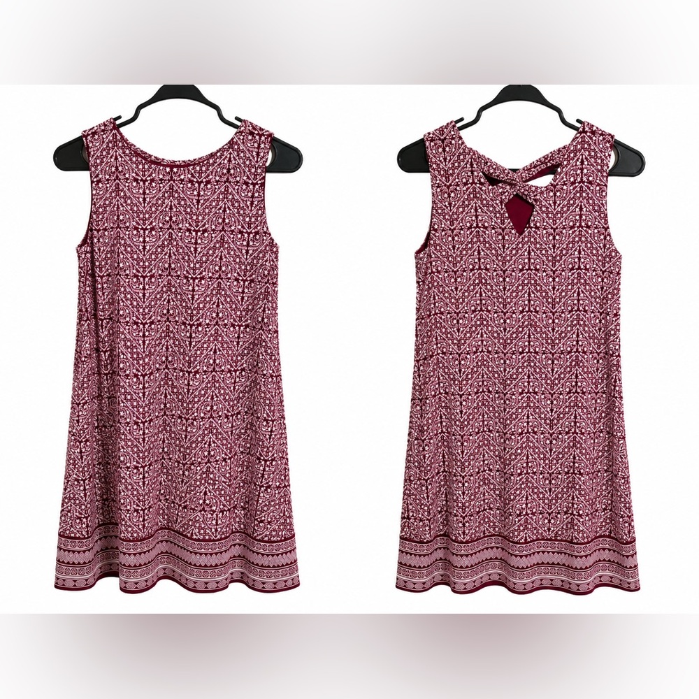Magnolia Grace Burgundy White Printed Sleeveless Swing Dress Size Small